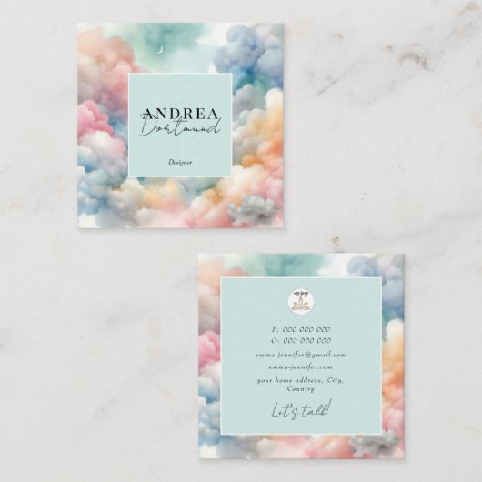 Modern watercolor Abstract purple Quadratische Visitenkarte (Vorne/Hinten)