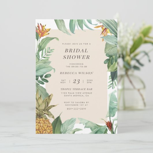 Modern Watercolor Ananas Tropisches Brautparty Einladung (Stehend Vorderseite)