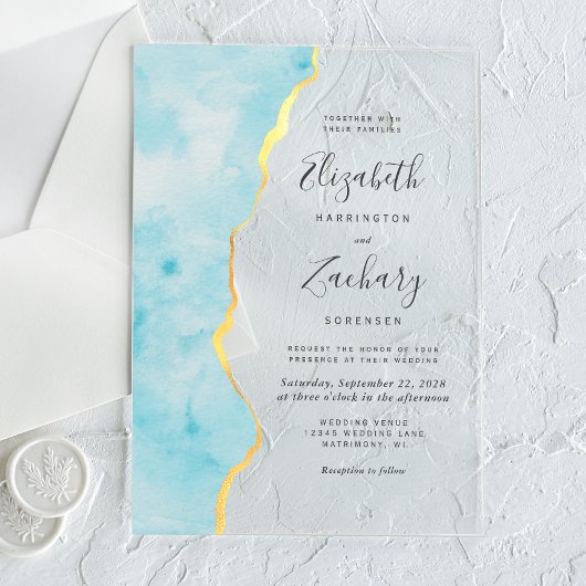 Modern Watercolor Aqua Blue Agate Wedding Acryleinladungen