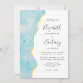 Modern Watercolor Aqua Blue Agate Wedding Einladung (Vorderseite)