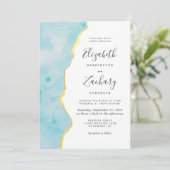 Modern Watercolor Aqua Blue Agate Wedding Einladung (Stehend Vorderseite)