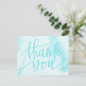 Modern Watercolor Aqua Blue Danke Postcard Postkarte (Stehend Vorderseite)