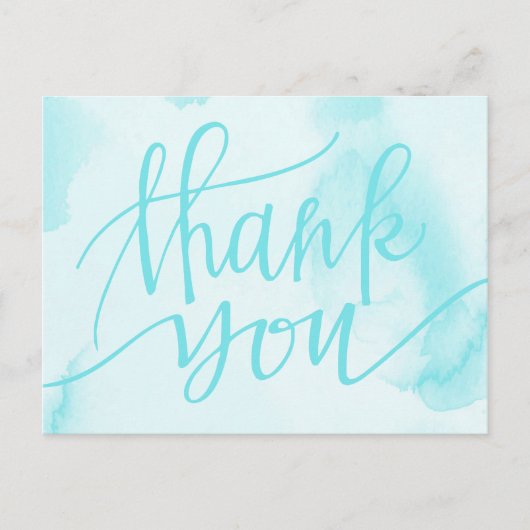 Modern Watercolor Aqua Blue Danke Postcard Postkarte (Vorderseite)