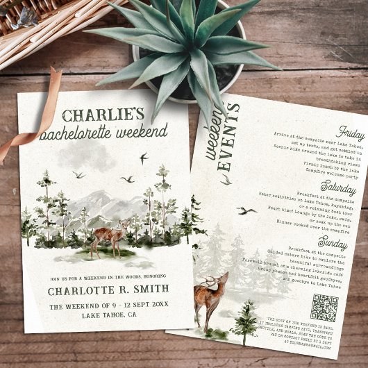 Modern Watercolor Bachelorette Weekend Camping Einladung