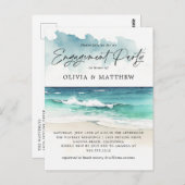 Modern Watercolor Beach Engagement Party Inquisiti Postkarte (Vorne/Hinten)