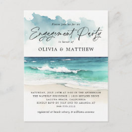 Modern Watercolor Beach Engagement Party Inquisiti Postkarte
