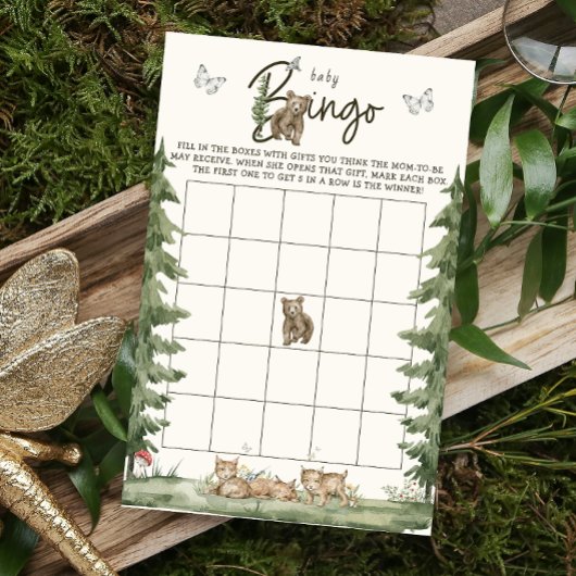 Modern Watercolor Bear Baby Dusche Bingo Spiel Flyer