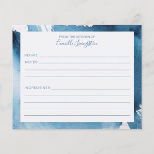 Modern Watercolor Blue Abstrakt Name Rezept Card