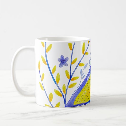 Modern Watercolor Blue and Yellow Bird Art Kaffeetasse (Links)