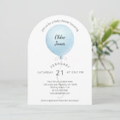 Modern Watercolor Blue Balloon Baby Dusche Einladung (Stehend Vorderseite)