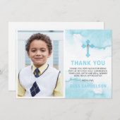 Modern Watercolor Blue BOY Heilige Kommune Dankeskarte (Vorne/Hinten)