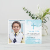 Modern Watercolor Blue BOY Heilige Kommune Dankeskarte (Stehend Vorderseite)