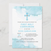 Modern Watercolor Blue BOY Heilige Kommune Einladung (Vorderseite)