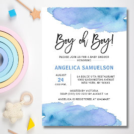 Modern Watercolor Blue BOY Oh BOY Baby Showroom Einladung