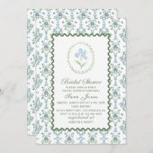 Modern Watercolor Blue flowers Bridal ShInvitation Einladung (Vorne/Hinten)