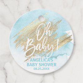Modern Watercolor Blue Gold Oh Baby Dusche Geschenkanhänger
