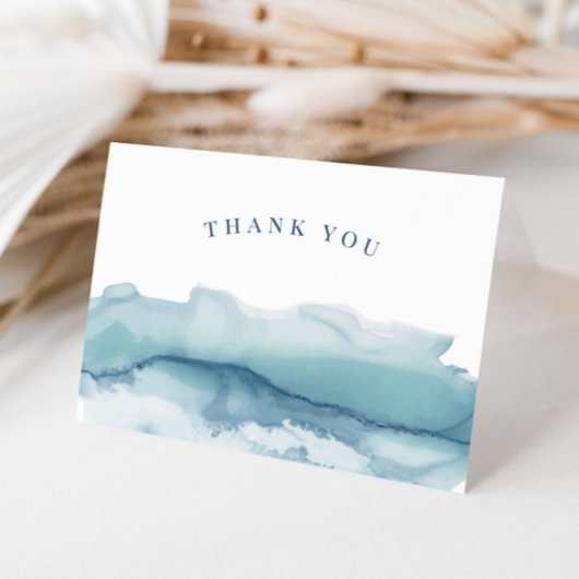 Modern Watercolor Blue Ocean Wedding Vielen Dank Karte