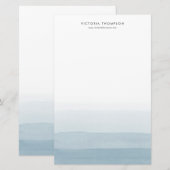Modern Watercolor Blue Ombre Personalisiert Briefpapier (Vorne/Hinten)