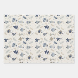 Modern Watercolor Blue Ornaments Snow Christmas Geschenkpapier Set