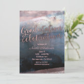 Modern Watercolor Blue Rose Gold Abschluss 2018 Einladung (Stehend Vorderseite)