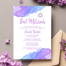 Modern Watercolor Blue Star David Bat Mitzvah #LC Einladung