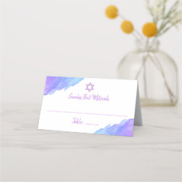 Modern Watercolor Blue Star David Bat Mitzvah #LC Platzkarte