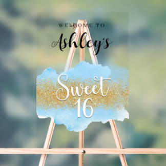 Modern Watercolor Blue Sweet 16 Sixteen Acrylschild