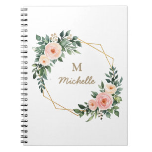 Modern Watercolor-Blume Monogram-Skriptname Notizblock