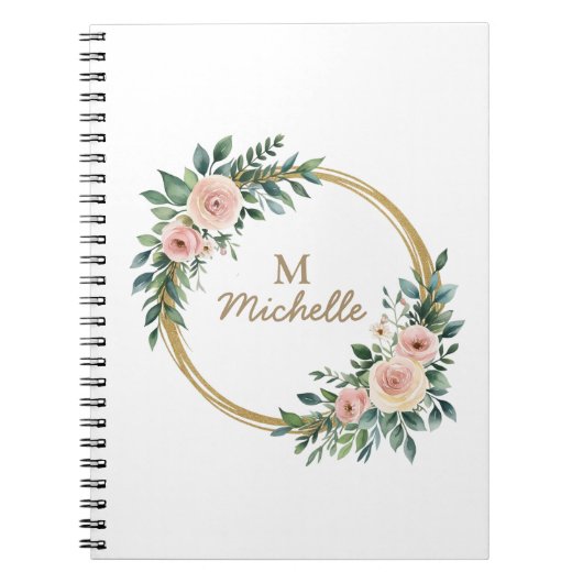 Modern Watercolor-Blume Monogram-Skriptname Notizblock (Vorderseite)