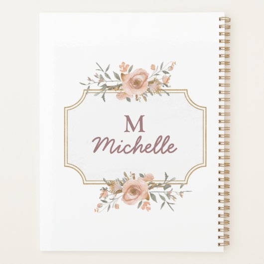 Modern Watercolor-Blume Monogram-Skriptname Planer (Rückseite)