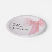 Modern Watercolor Blush Pink Bow Its a Girl Pappteller (Schrägansicht)