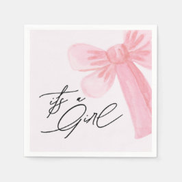 Modern Watercolor Blush Pink Bow Its a Girl  Serviette