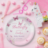 Modern Watercolor Blütenpink-Schmetterling Pappteller (Party)