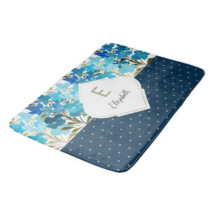 Modern Watercolor Boho Blue Flural Handgemalt Badematte