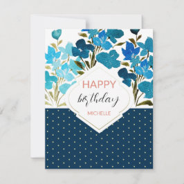 Modern Watercolor Boho Blue Flural Handgemalt Karte