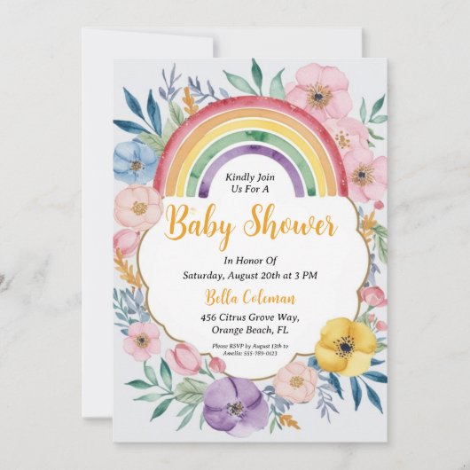 Modern Watercolor Boho Rainbow Baby Dusche Einladung (Vorderseite)