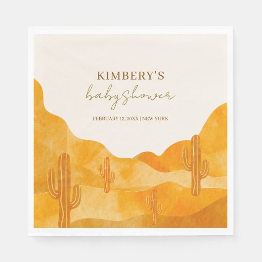 Modern Watercolor Boho Wüste Cactus Baby Shower Serviette (Vorderseite)