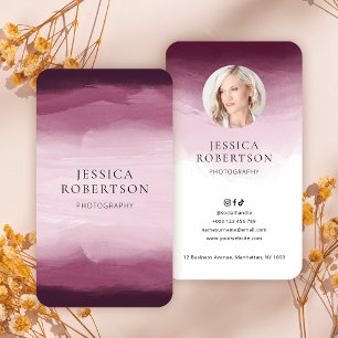 Modern Watercolor Burgund Rosa Foto Elegant Visitenkarte