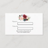 Modern Watercolor Burgundy Floral Makeup Artist Empfehlungskarte (Rückseite)