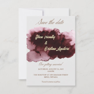 Modern Watercolor Burgundy Save the Date Card