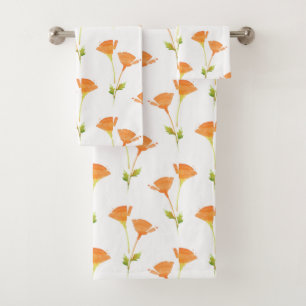 Modern Watercolor California Poppies Pattern Badhandtuch Set