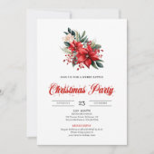 Modern Watercolor Christmas Flowers Festive Invite Einladung (Vorderseite)
