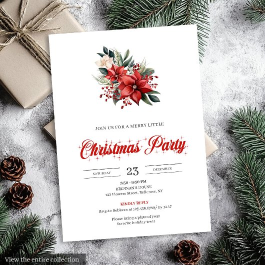 Modern Watercolor Christmas Flowers Festive Invite Einladung