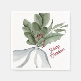 Modern Watercolor Christmas Foliage Serviette