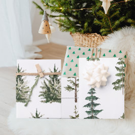 Modern Watercolor Christmas Green Pine Tree Wrappi Geschenkpapier Set