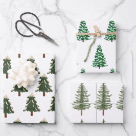 Modern Watercolor Christmas Green Pine Tree Wrappi Geschenkpapier Set