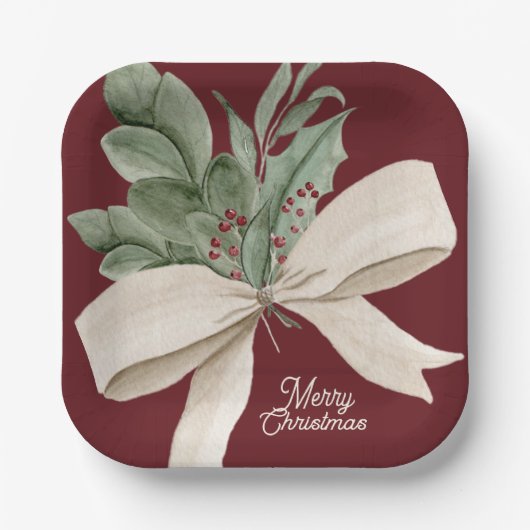 Modern Watercolor Christmas Greenery Pappteller (Vorderseite)