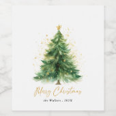 Modern Watercolor Christmas Pine Tree Weinetikett (Einzelnes Label)