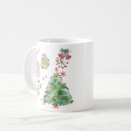 Modern Watercolor Christmas Tree Holiday Coffee Kaffeetasse (Vorderseite Links)