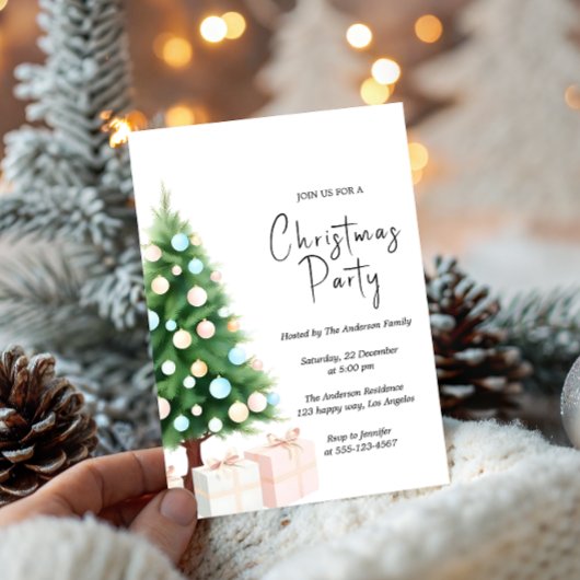 Modern Watercolor Christmas Tree Party Invitation Einladung